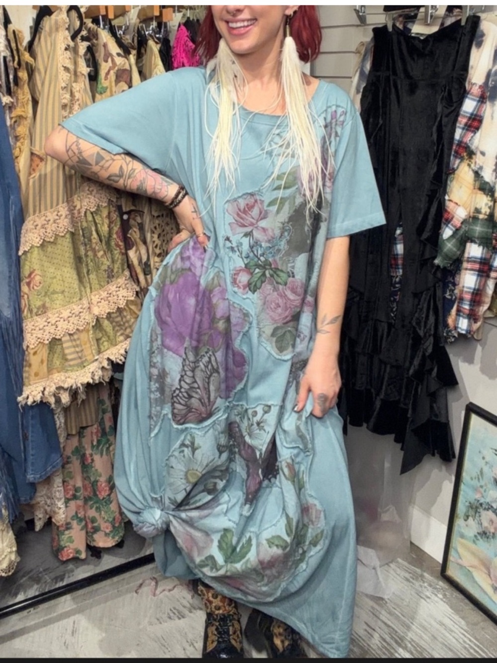 NWT A Rare Bird Butterfly Garden Tshirt Dress